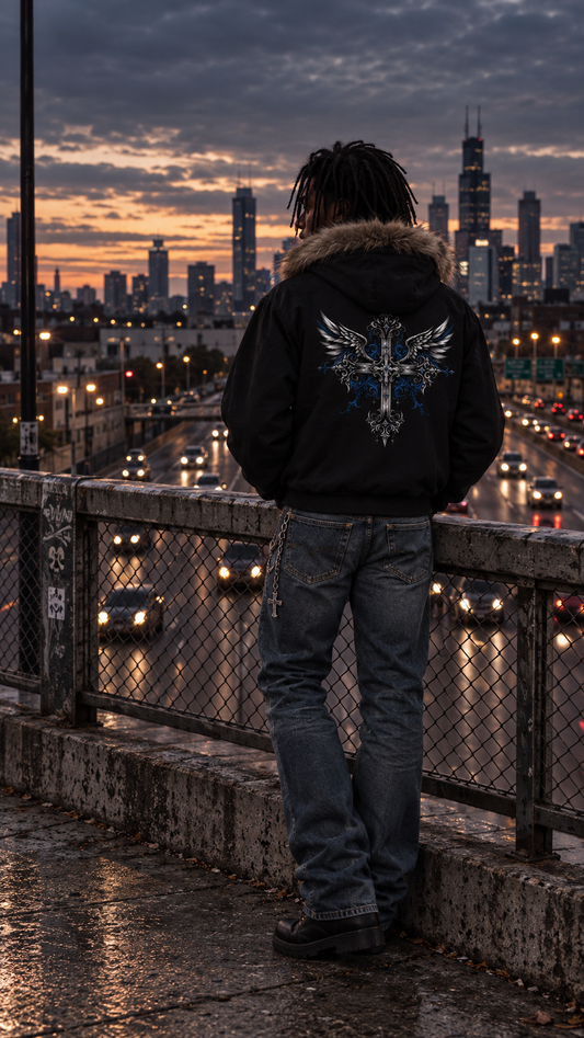 COBALT DIVINITY FUR HOODIE
