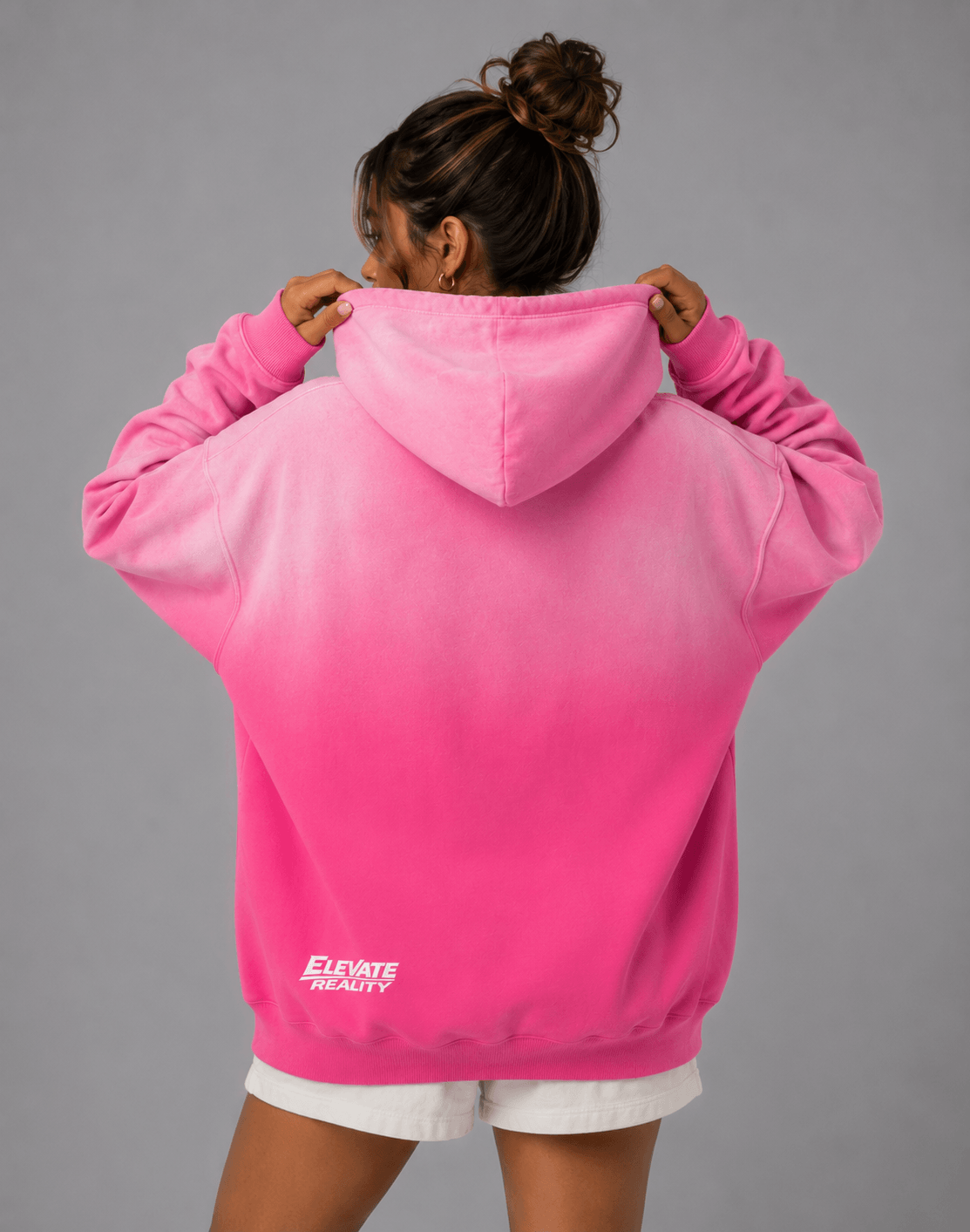 Heavyweight 400 g/m² pink gradient hoodie with premium kangaroo pocket details