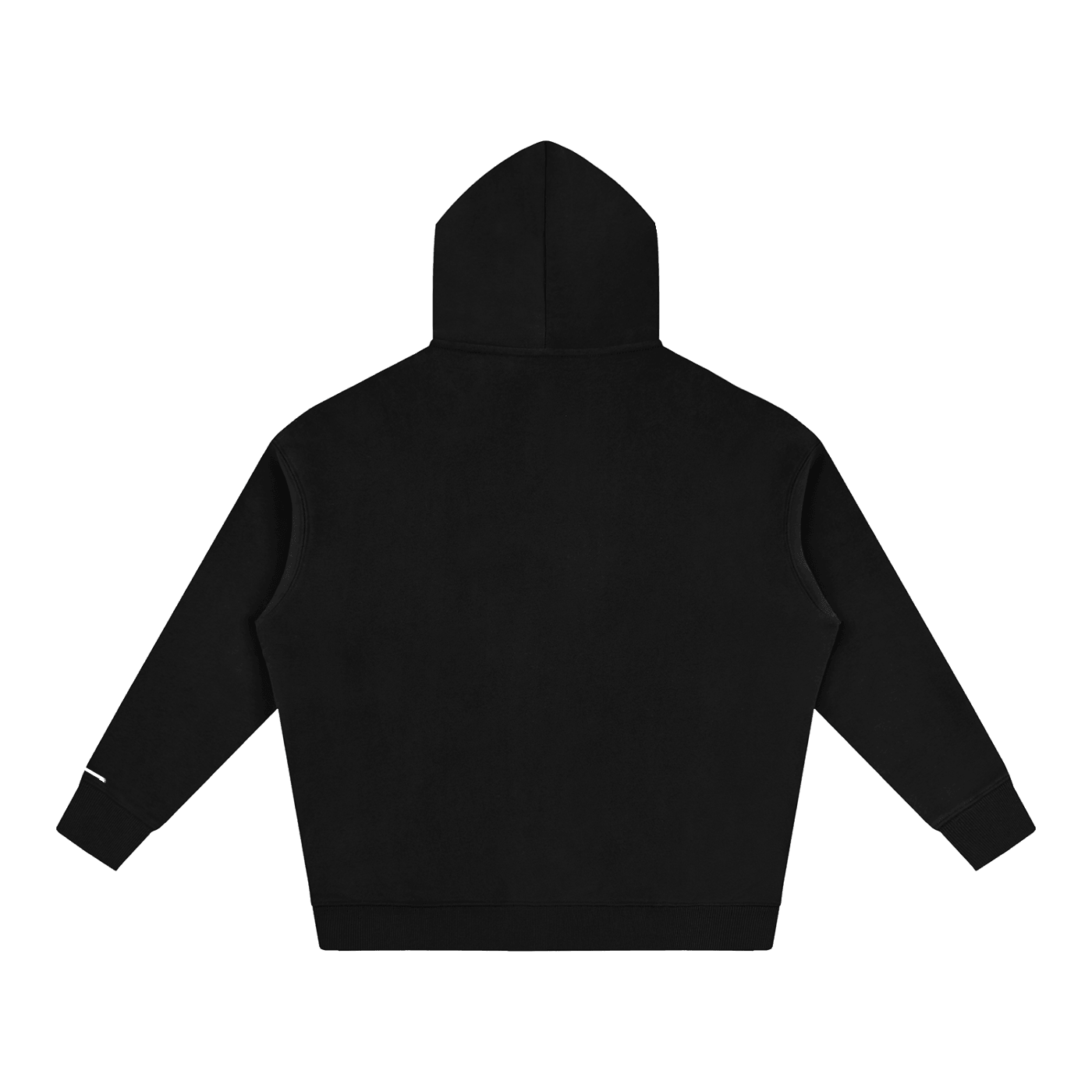 Thick fleeced cotton blend hoodie showing ribbed waistband and cuffs texture