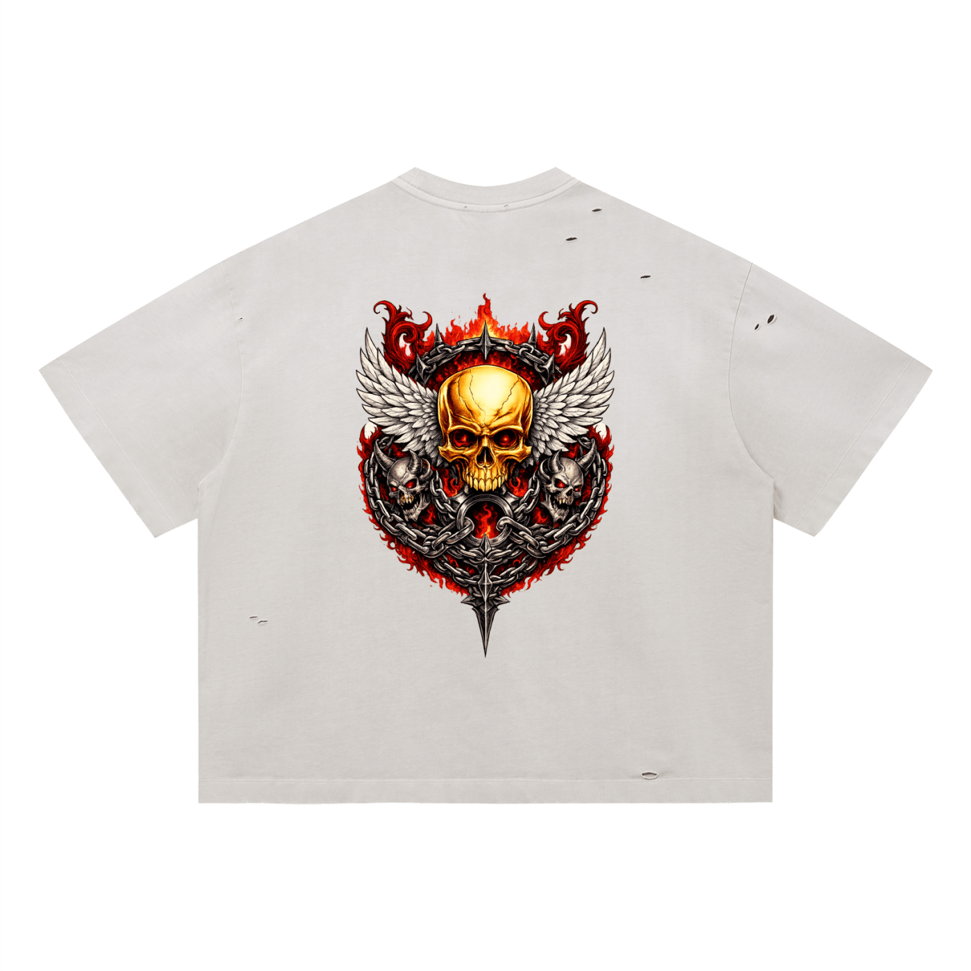 Pale Khaki SCARELET CHAINS OF SOVEREIGN TEE with graphic print front view