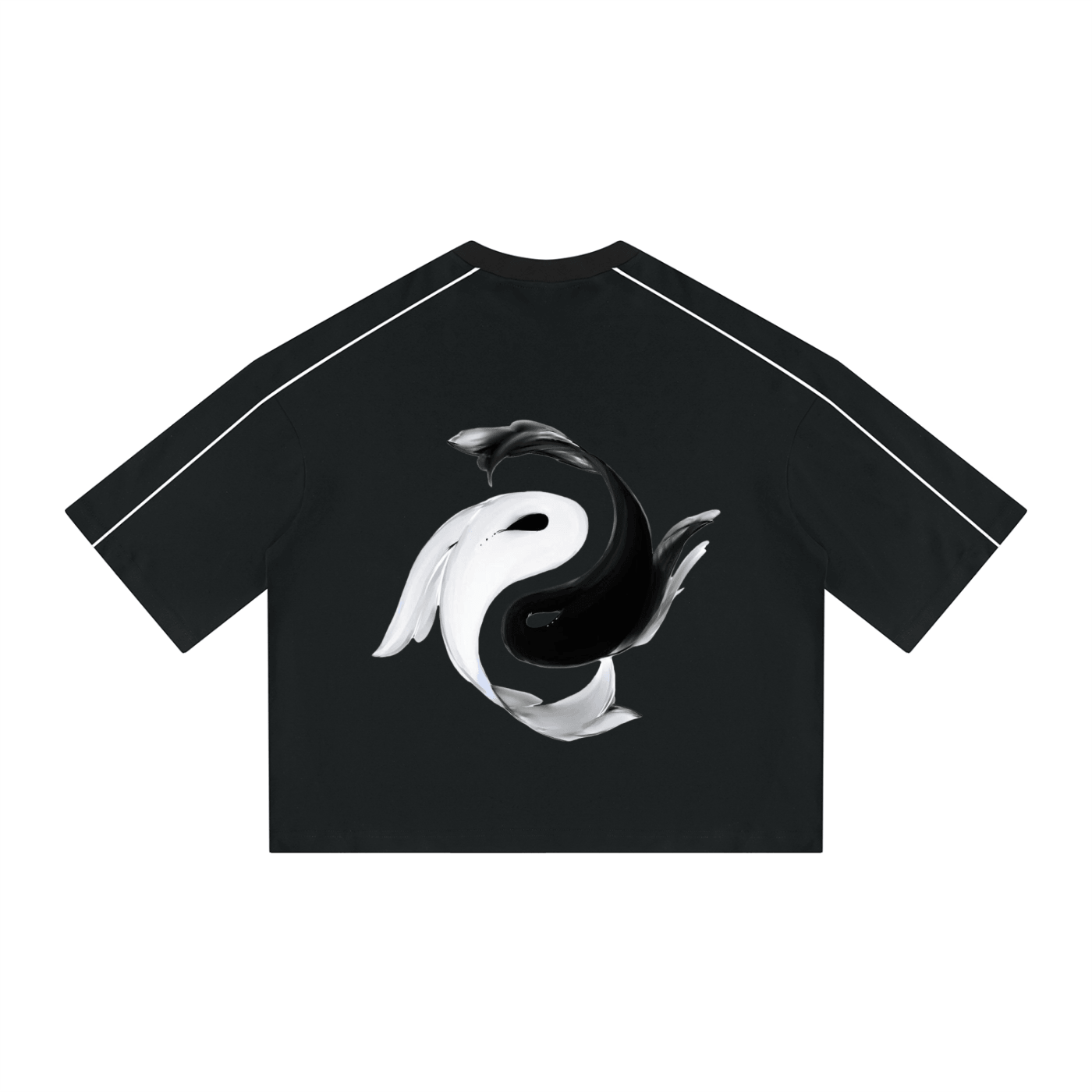 Yin Yang Pump Cover showing a stylish black crop shirt with a bold Yin Yang design on the back.