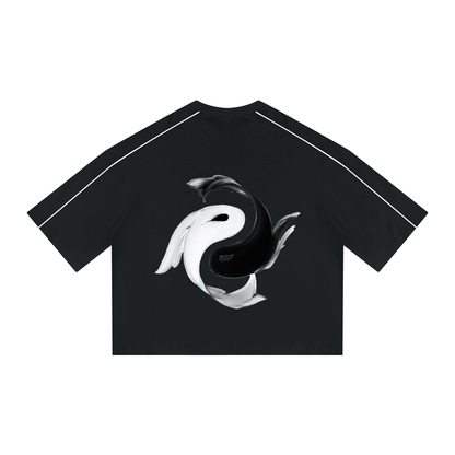 Yin Yang Pump Cover showing a stylish black crop shirt with a bold Yin Yang design on the back.