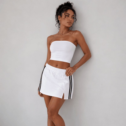 Contrast Side Stripe Slit Skirt - Elevate Reality Apparel