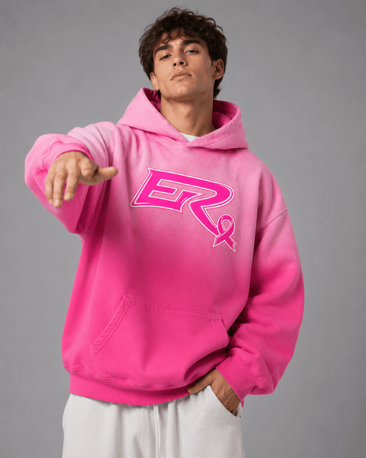 Heavyweight 400 g/m² pink gradient hoodie with premium kangaroo pocket details