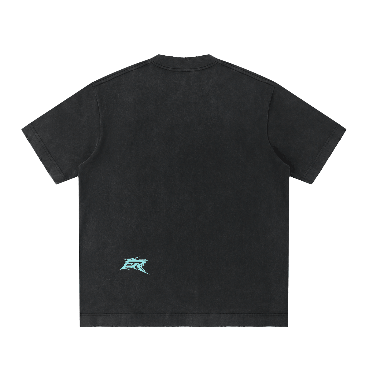 Rear view of the white washed cotton drop shoulder anime collection tee shirt