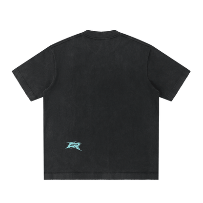 Rear view of the white washed cotton drop shoulder anime collection tee shirt