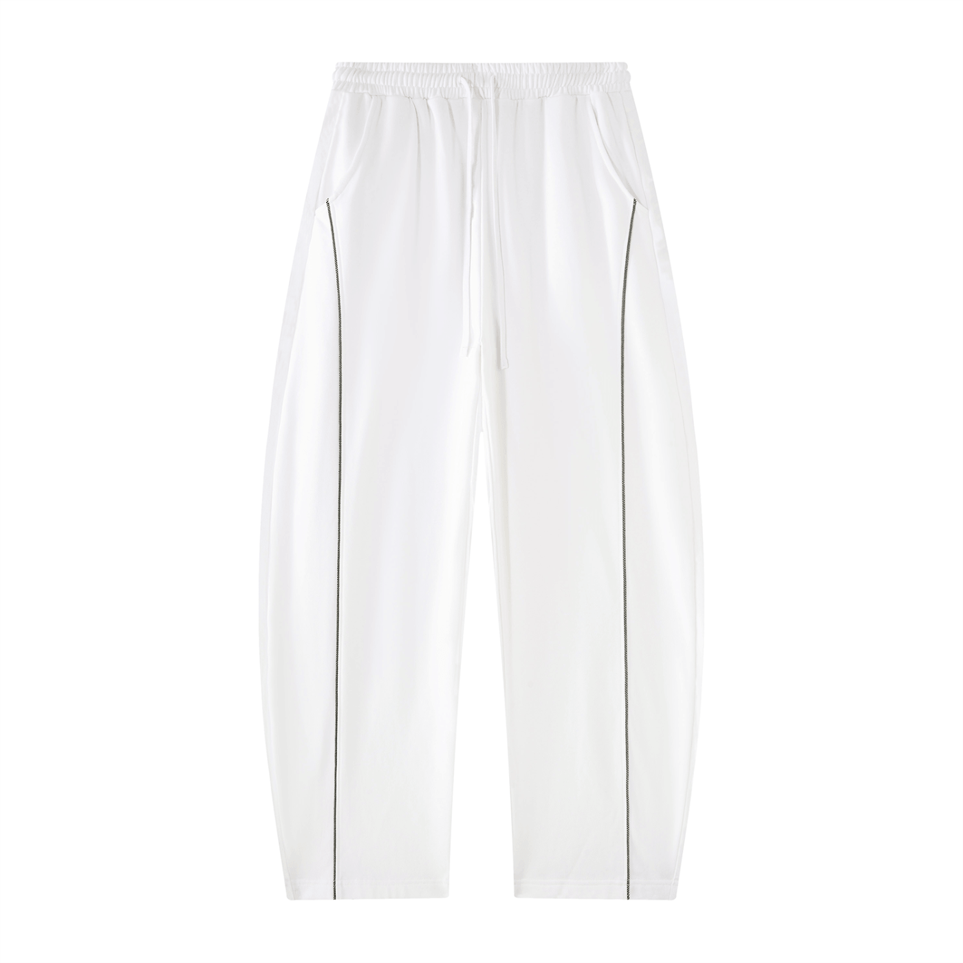 Elevate Single Stripe Sweatpants in white with side pockets and black stripe details.