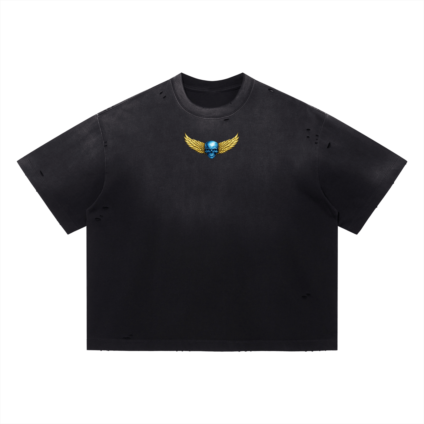 EYE OF THE WITNESS CUTOFF in black option showcasing the vintage washed texture