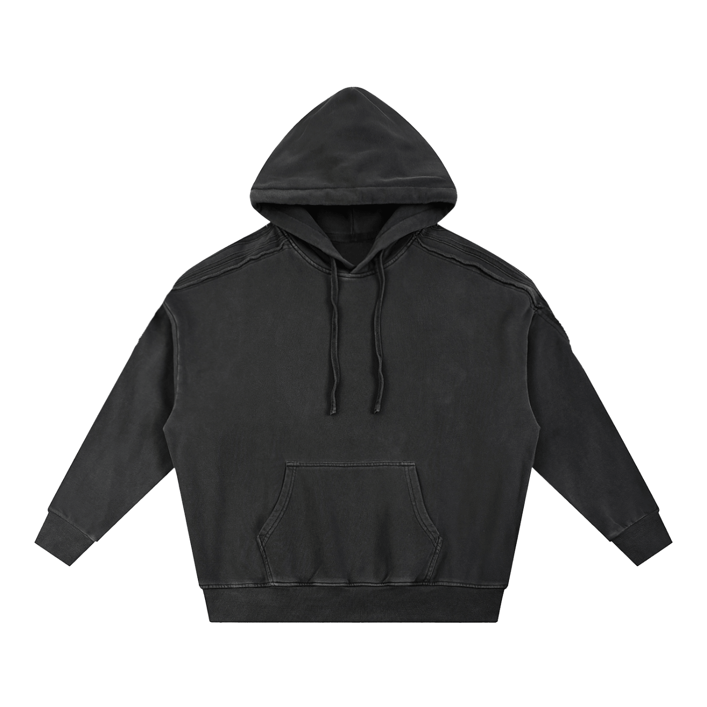 Close up of the adjustable drawstring hood and heavy crimson snow wash fabric texture