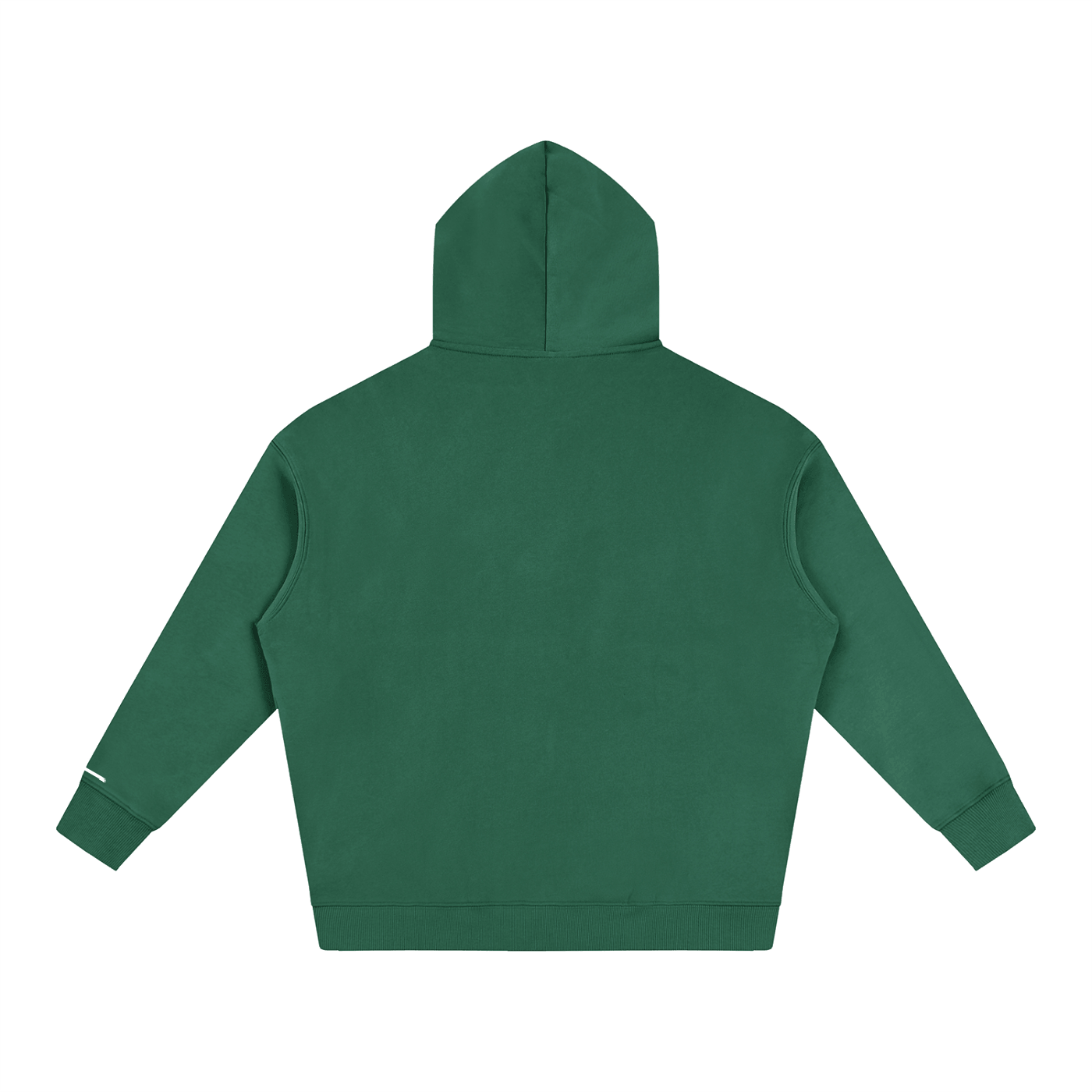 Thick fleeced cotton blend hoodie showing ribbed waistband and cuffs texture
