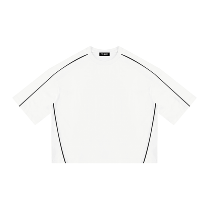 Yin Yang Pump Cover in heavyweight cotton with drop shoulder design and black accents for gym and casual wear.