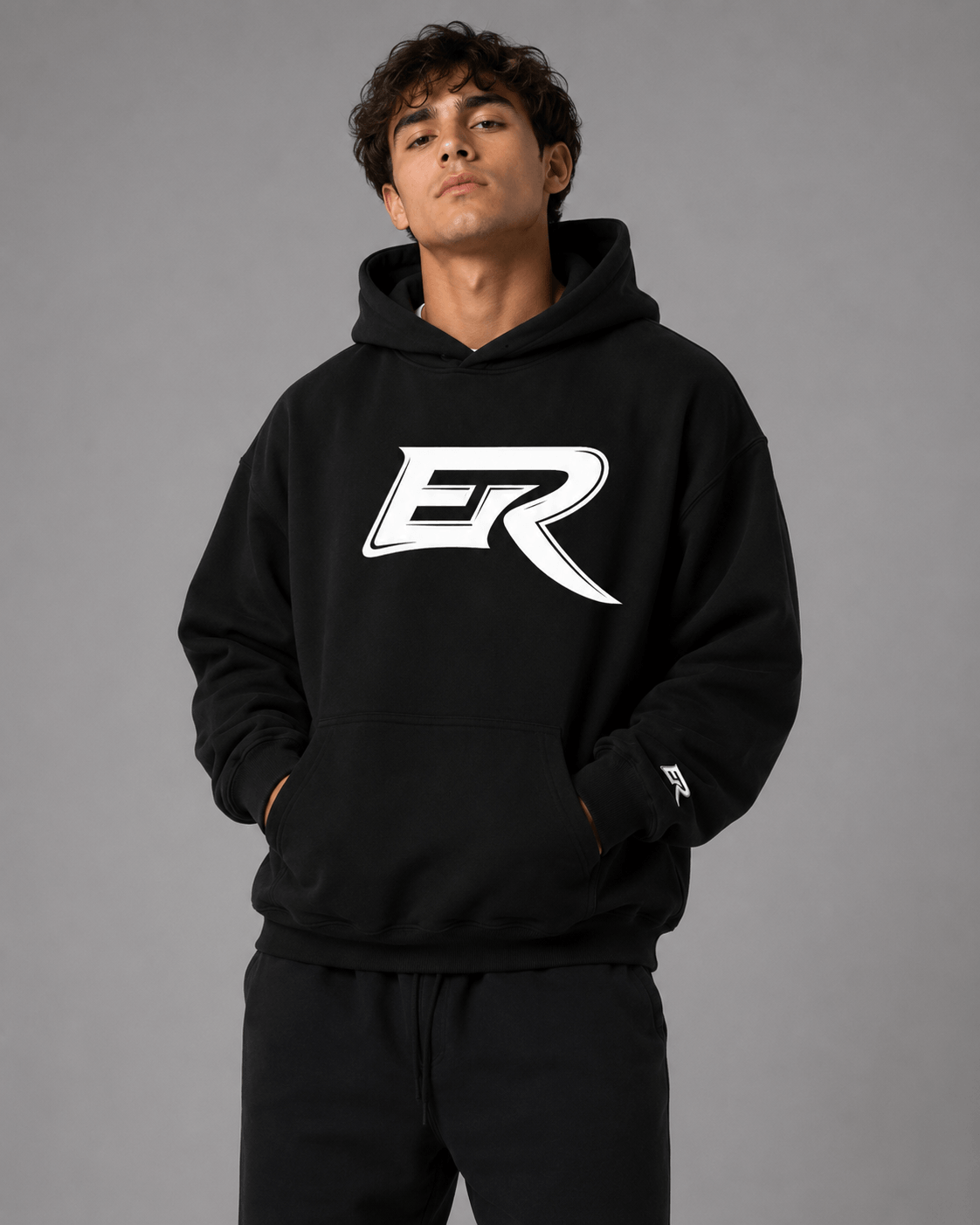 Unisex casual oversized streetwear hoodie with spacious kangaroo pocket detail