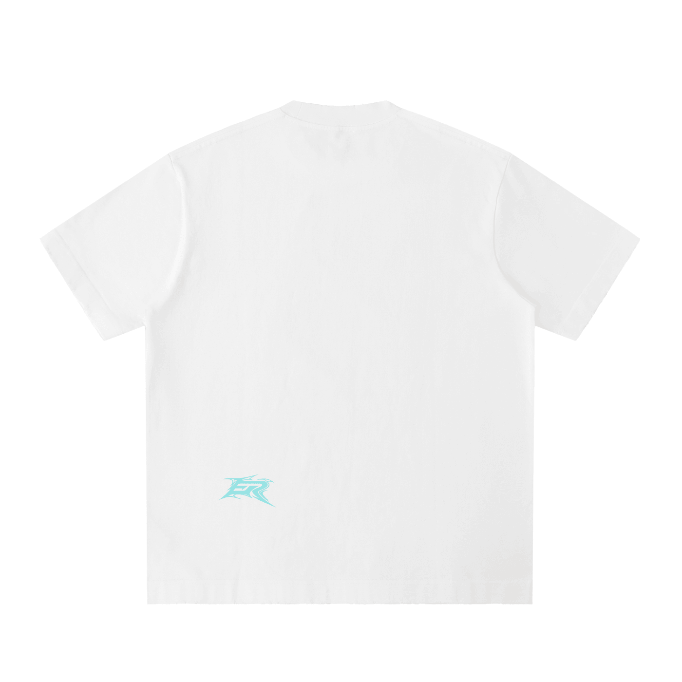 Rear view of the white washed cotton drop shoulder anime collection tee shirt