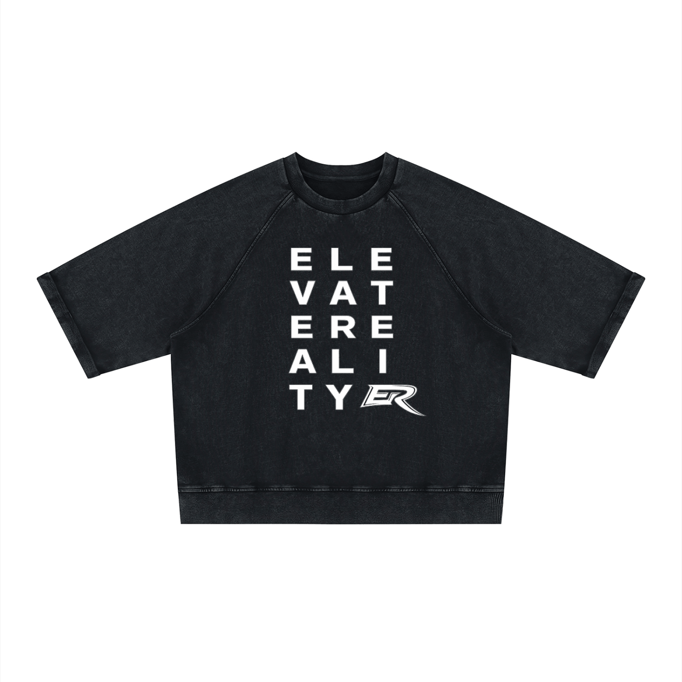 Flat lay studio product view of the black Short Sleeve Pump Cover sweatshirt