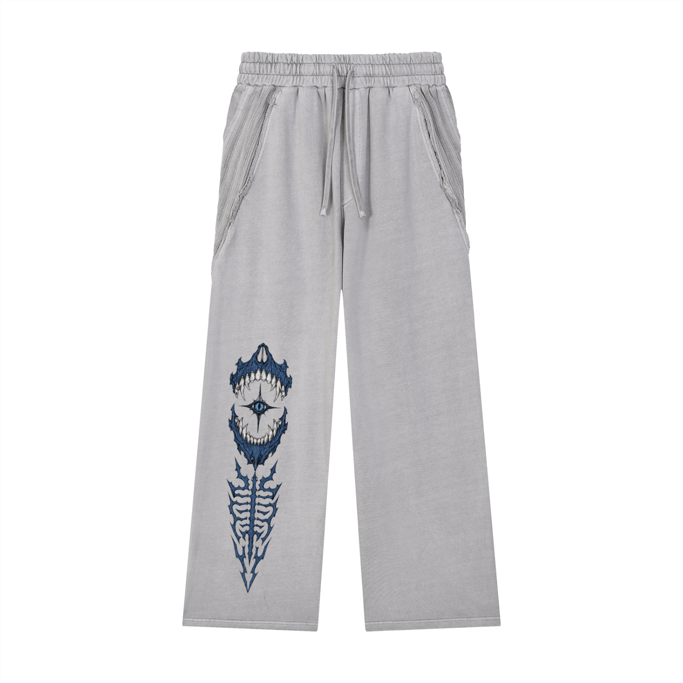 Light gray THE AZURE WITNESS SWEATS showing regular mid waist fit and premium patchwork