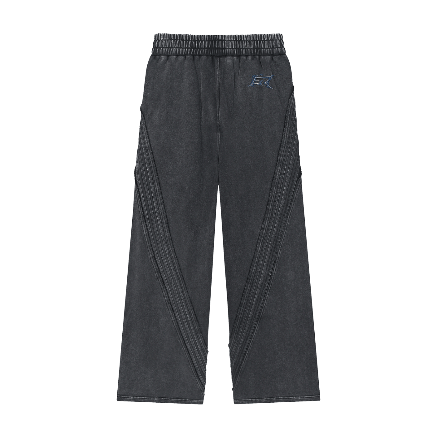 Rear view of the relaxed streetwear thick joggers showing premium patchwork stitching