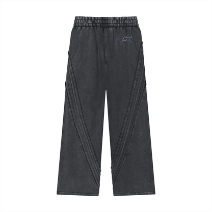 Rear view of the relaxed streetwear thick joggers showing premium patchwork stitching