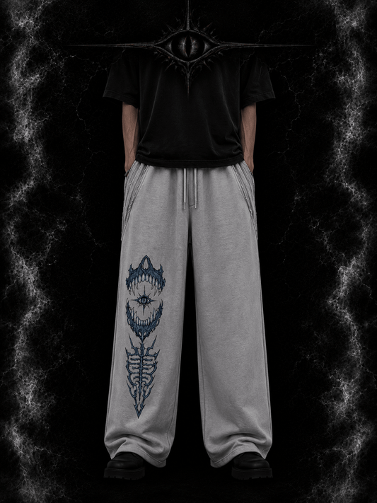 Rear view of the relaxed streetwear thick joggers showing premium patchwork stitching