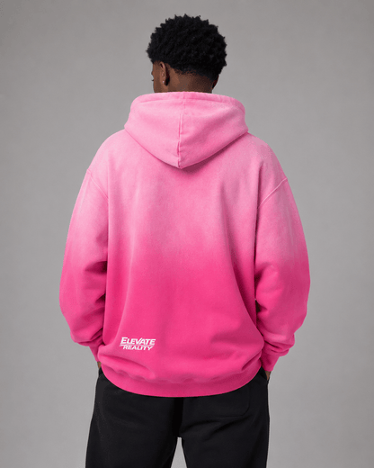 Unisex loose fit pink sunfade hoodie back view styling for street fashion