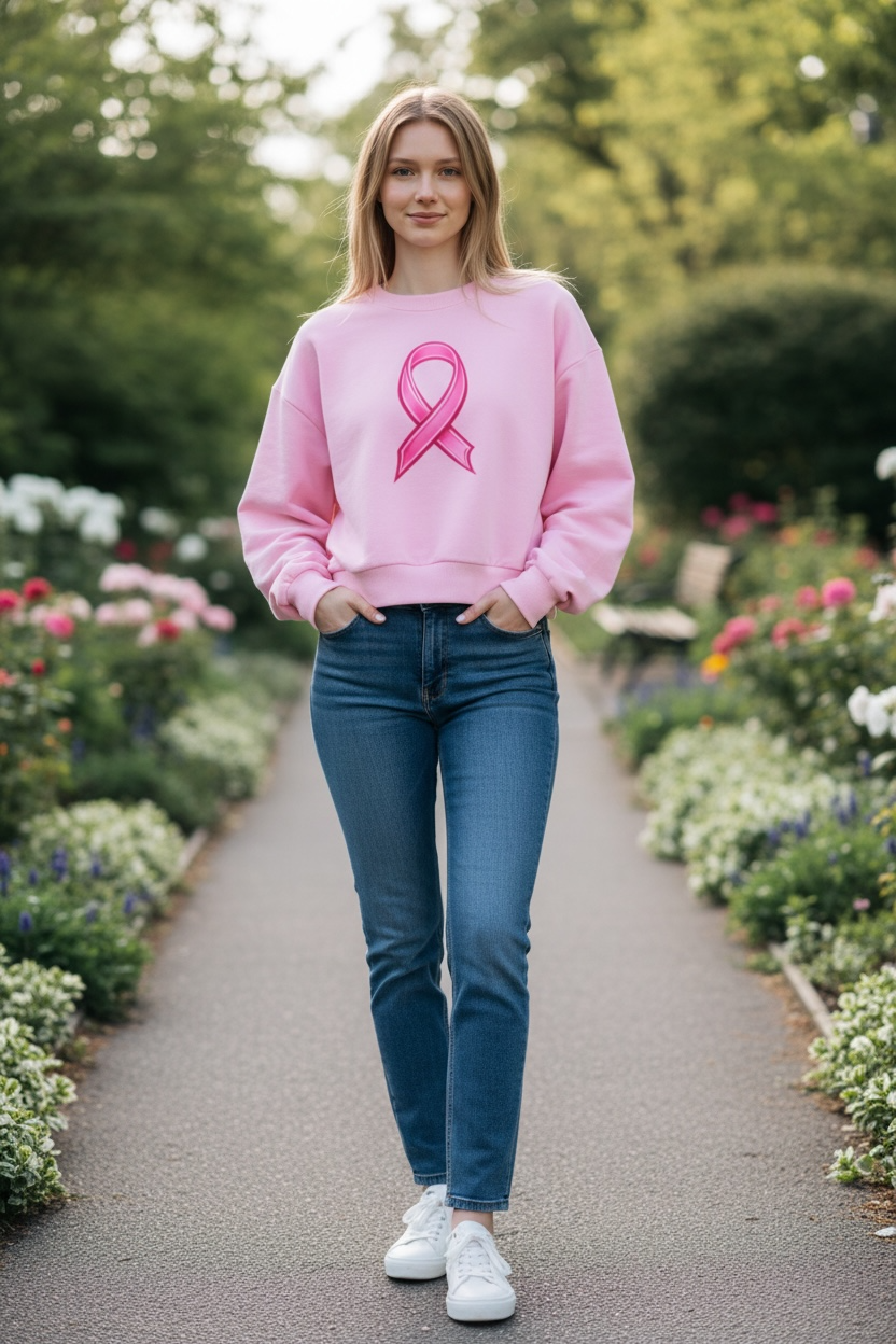 Pink Ribbon Cropped Sweatshirt - Elevate Reality Apparel