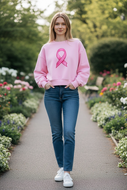 Pink Ribbon Cropped Sweatshirt - Elevate Reality Apparel
