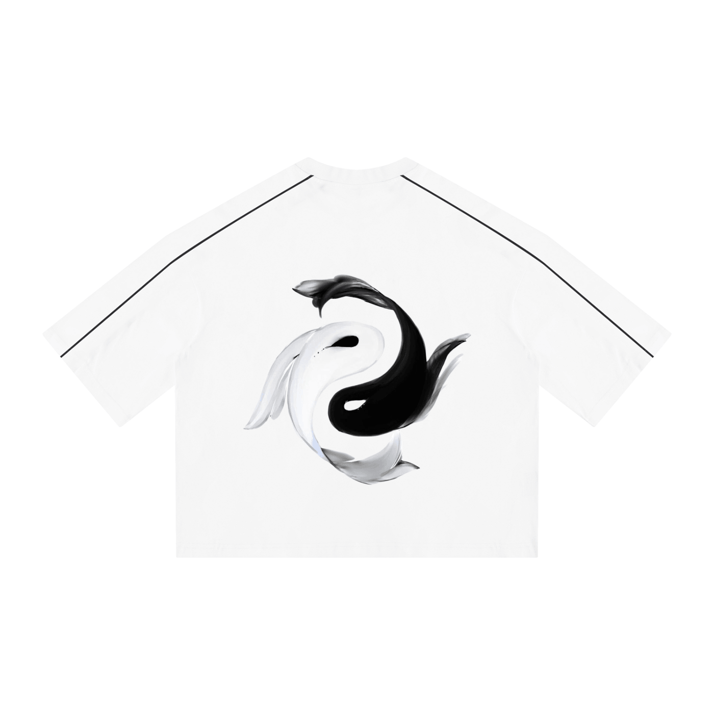 Yin Yang Pump Cover featuring a stylish yin yang design on the back of a boxy white gym shirt.