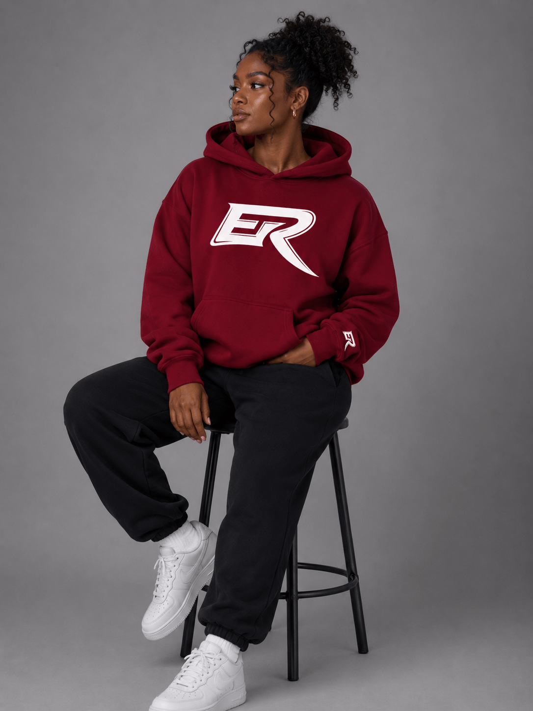 Thick fleeced cotton blend hoodie showing ribbed waistband and cuffs texture