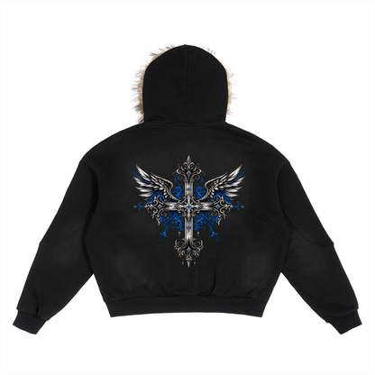 COBALT DIVINITY FUR HOODIE