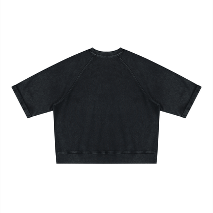 Flat lay studio product view of the black Short Sleeve Pump Cover sweatshirt