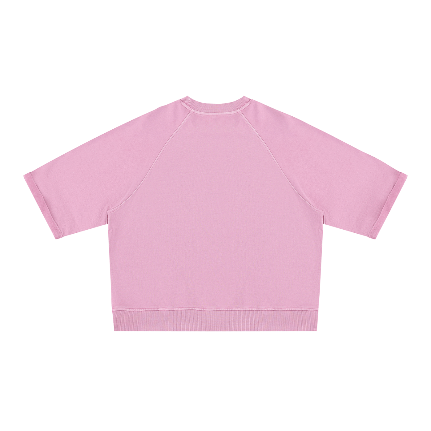 Woman wearing matching pink Short Sleeve Pump Cover and athletic shorts set front view