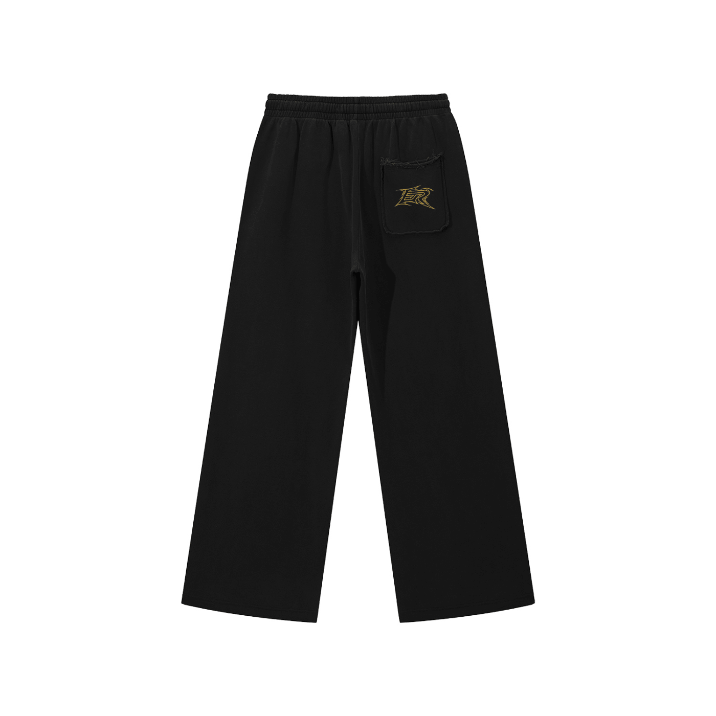 Elevate Sweats black unisex cotton pants with pocket and logo, ideal for casual and sporty wear.