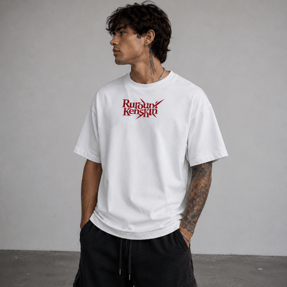 Thick 430 gsm washed pure cotton fabric texture detail on drop shoulder tee